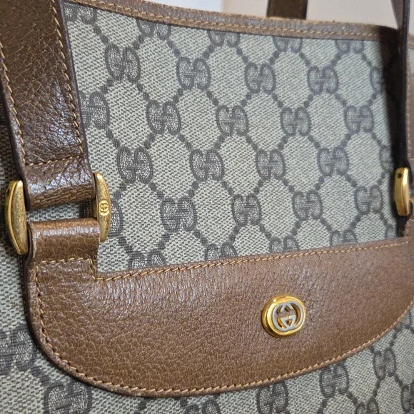 GUCCI 1970's Accessories Collection coated canvas/leather/webbing large tote bag - Picture 7 of 17